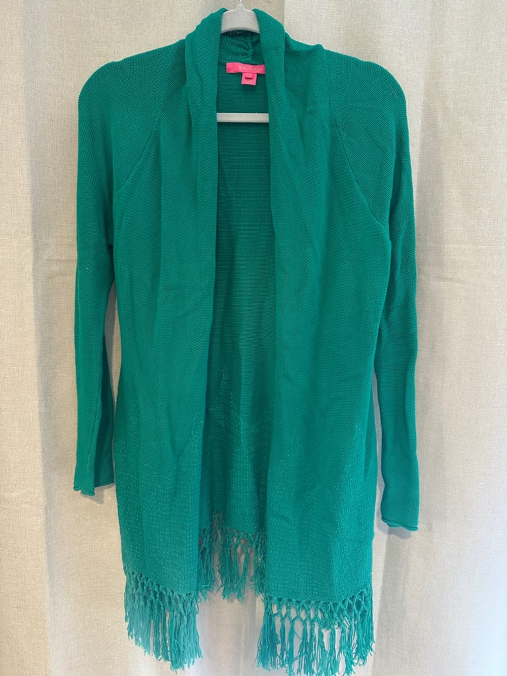 Lilly Pulitzer Teal Open-Front Fringe Cardigan